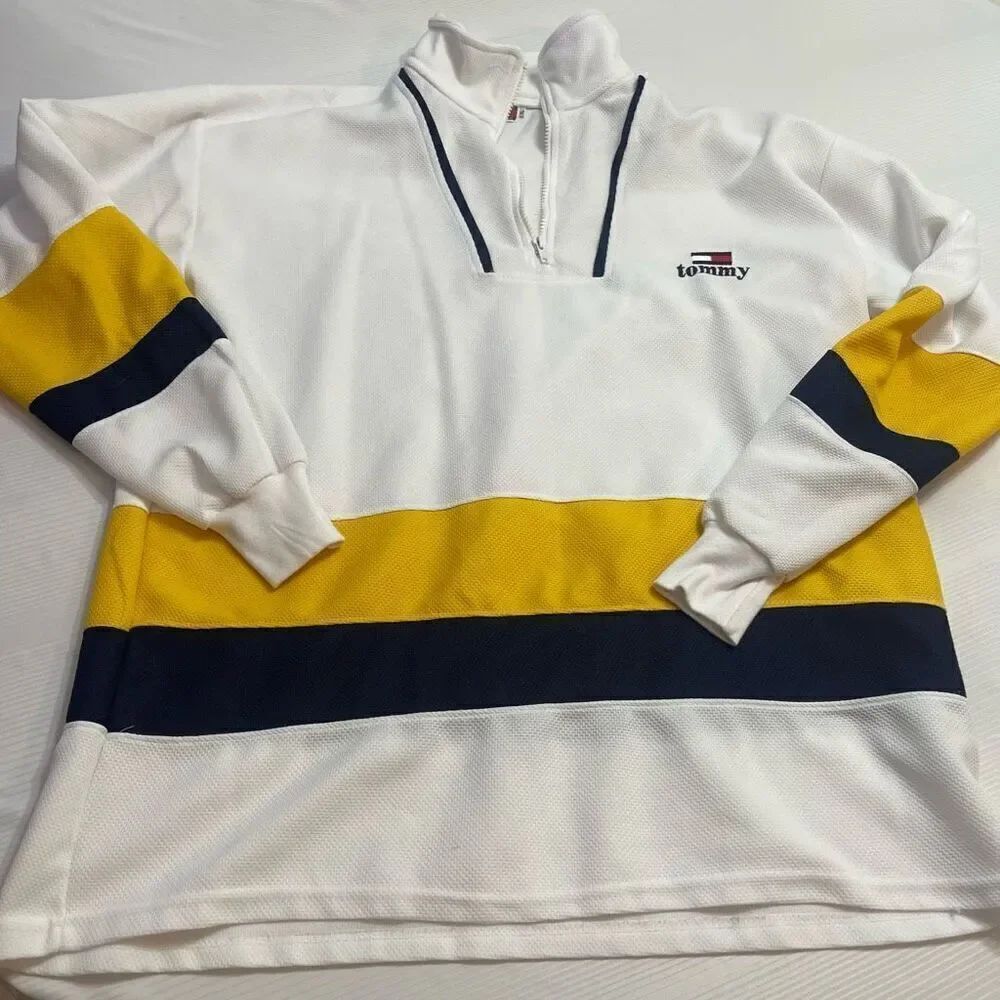 Tommy Hilfiger VTG Colorblock Quarter Zip Long Sleeve Shirt Size XL RARE